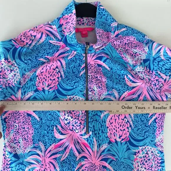 Lilly Pulitzer Skipper Popover Dress Large Blue Pink Pineapple Tropical Resort - Picture 10 of 12